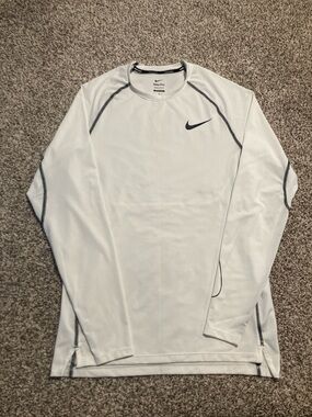 Nike White Long-Sleeve Performance Tee with Black Swoosh